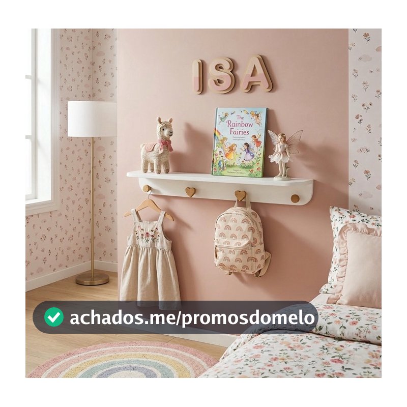 Prateleira de Parede  Infantil com Cabideiro de Madeira Isa