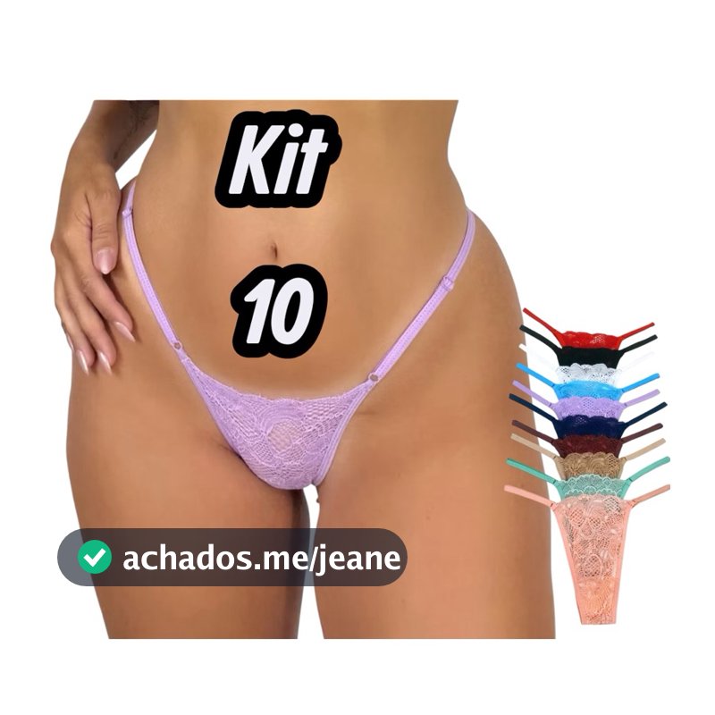 Kit 10 Calcinhas Renda com Regulagem Lateral Feminina Academia Sexy Microfibra
