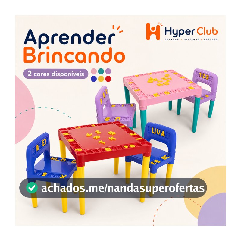 Mesa Educativa Infantil Com 2 Cadeiras para Atividades