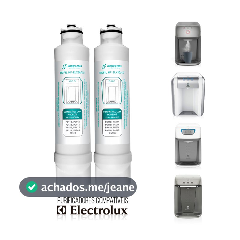 Refil 2 ou 1 Filtro Purificador Compatível Electrolux PE11X PE11B PA21G PA31G PC41B PC41X PH41B