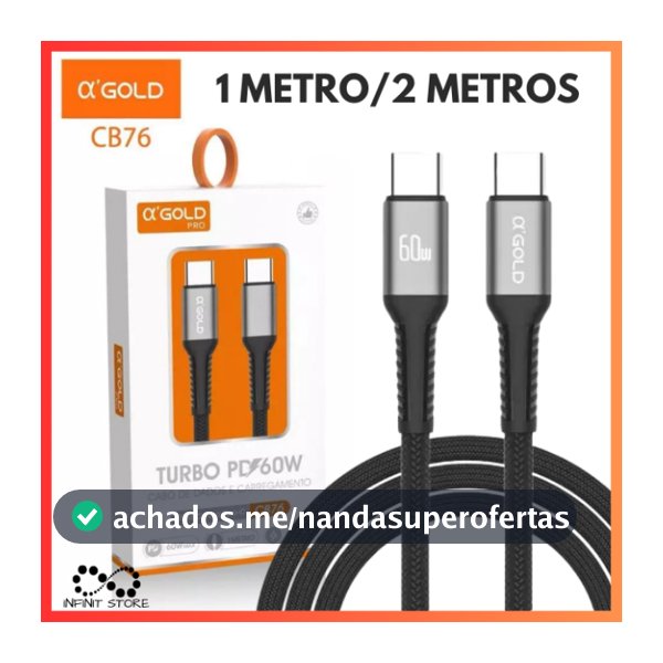 Cabo Carregador TIPO-C -TIPO-C / Tipo-C - Lightning Turbo 30W/60W 1M/2M Para iOS E Android A'GOLD