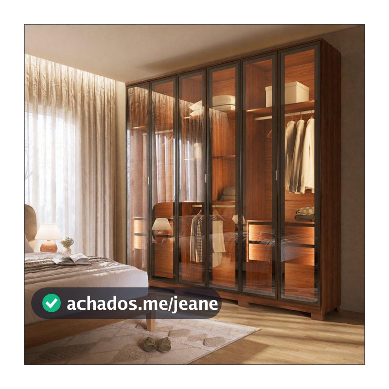 Guarda Roupa Casal 6 Portas de Vidro Reflecta Float com Led Lucent 231cm