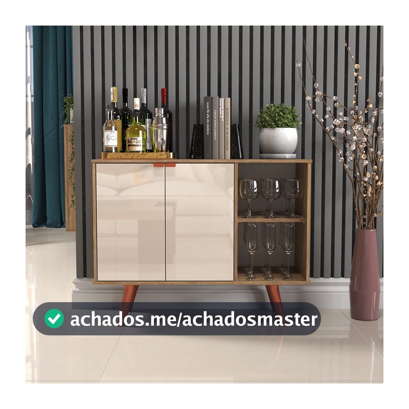 Aparador Buffet Balcão 2 Portas e 2 Nichos Retrô para Sala de Jantar Cantinho do Café