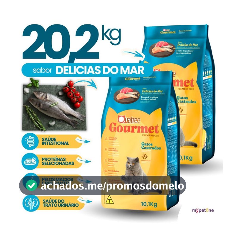 Kit 2 Ração Quatree Gourmet Gatos Castrados Delícias do Mar - 10,1Kg