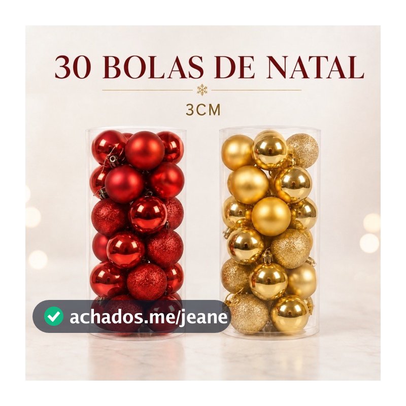 Bolas de Natal Pequenas 3cm Vermelho e Dourado - Enfeites Natalinos