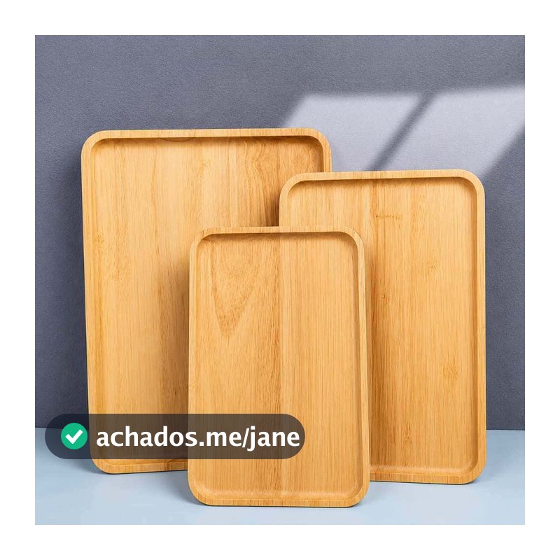Kit 3 Bandejas Estilo Bambu Retangulares Café da Manhã Servir Organizar Decorar Cozinha