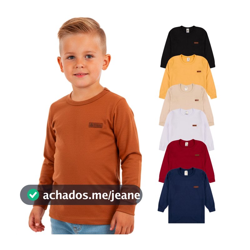 Kit 3 ou 5 Camisetas Manga Longa Infantil Menino Básica Lisa Manga Comprida Infantil