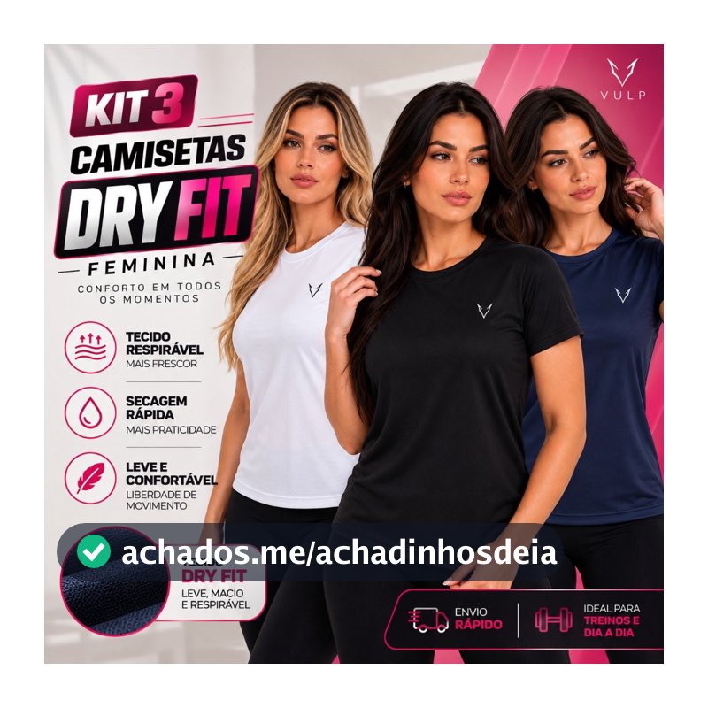 Kit 3 Camiseta Dry Fit Feminina Original Respirável Confortável Ideal Para Treinos Academia
