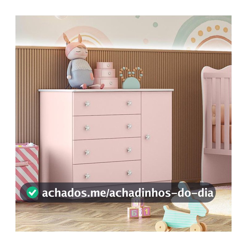 Comoda Sapateira 1 Porta 4 Gavetas Doce Sonho Rosa Acetinado