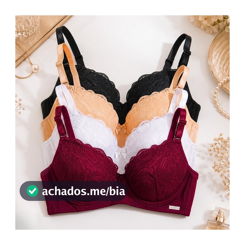 Kit C/4 Sutiãs RENDADO Premium Com Bojo Push Up Reforçado Soutien Efeito Silicione PROMOÇÃO