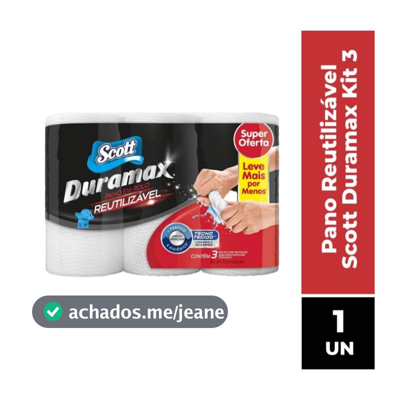 Kit Pano Reutilizável Multiuso Scott Duramax C/3 Rolos 174 Panos Cor Branco