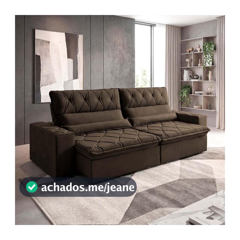 Sofá Retrátil/Reclinável França 3,00m Suede Velut Marrom c/ Molas no Assento - King House