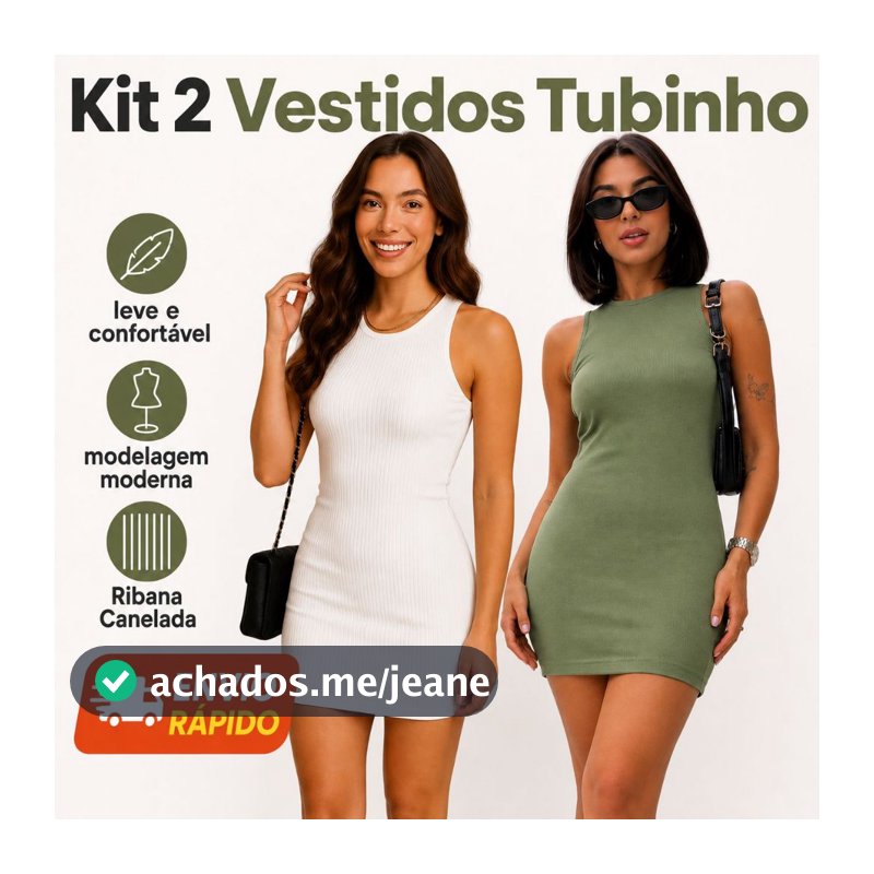 Kit 2 Vestidos Femininos Ribana Canelada | Tubinho | Blogueira