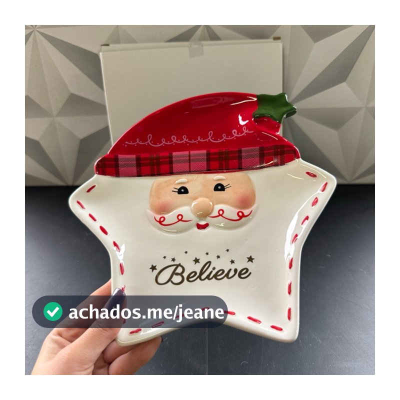 Centro de mesa de natal com papai Noel de cerâmica decorativo prato petisqueira petiscos fruteira porcelana vidro branco