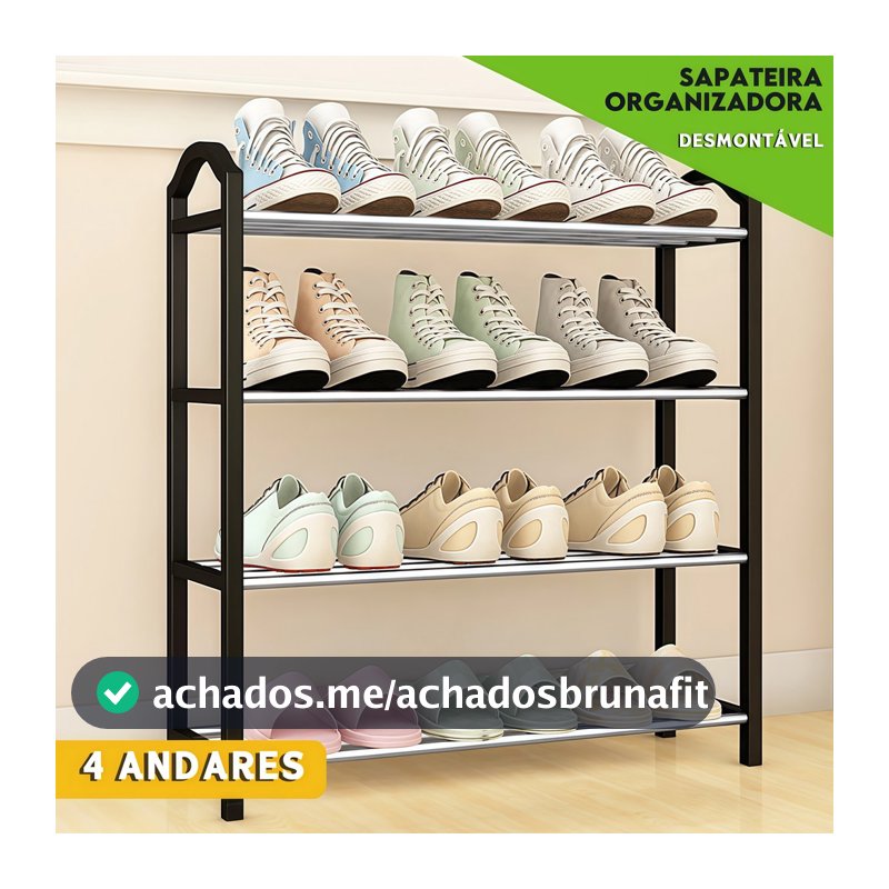 Sapateira 4 Andares Desmontável p/ 8 Pares, Organizador p/ Tênis, Hall de Entrada e Quarto