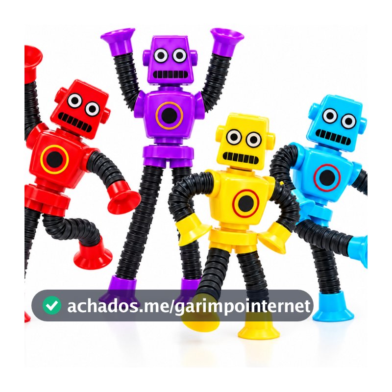 Robô Estica e Gruda Cartoon Pop it Tubo Telescópico Fofo Com luz Led Brilha