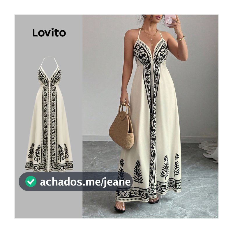 (NEW) Lovito Vestido Férias sem costas vestido primavera/verão para mulheres LK3LD389