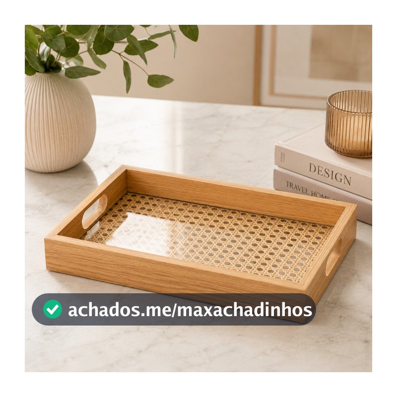 Bandeja Decorativa Retangular de MDF com Fundo Treliça 31,5x21,5cm - Lyor