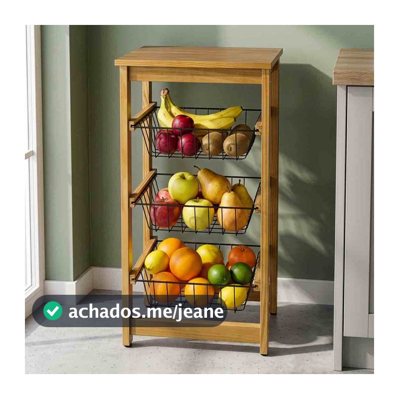 Fruteira de Chão Cozinha com Tampo de Madeira