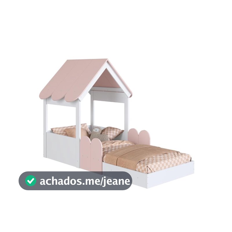 Cama Montessoriana Infantil Casa Solteiro Branco/Rosa - Completa Móveis