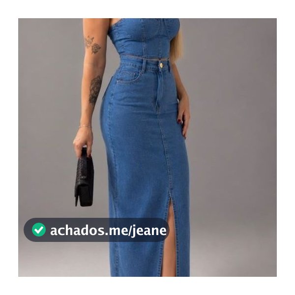 Saia jeans longa com fenda Midi cintura alta tendencia Moda evangelica social