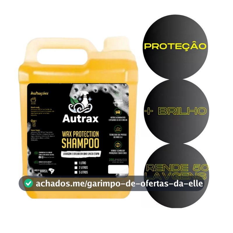 Shampoo com Cera de carnaúba pH Neutro para Lavagem de Carro e Moto Xampu Automotivo