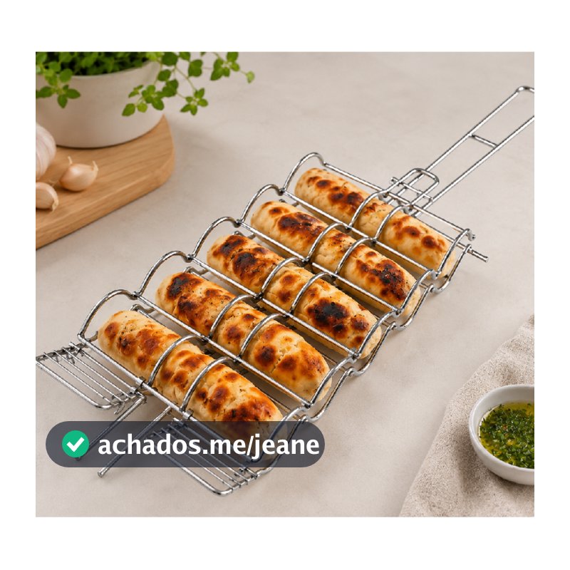 Grelha Dupla Pão De Alho Milho Churrasqueira Aço Inox Churrasco Profissional Festa