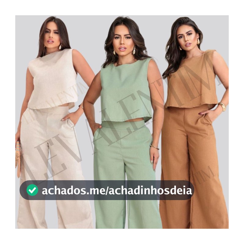 Conjunto Alfaiataria Social Feminino Calça e Blusa Em Linho
