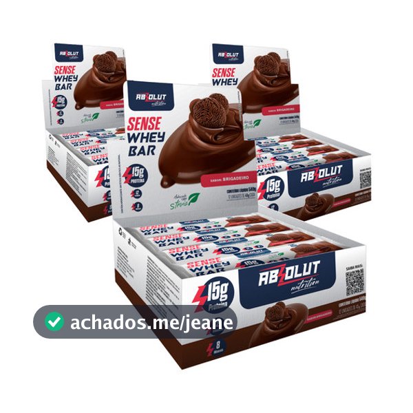 Kit 3x Barra de Proteína Sense Whey Bar Absolut Nutrition Caixa 12 Unidades 15g Proteína