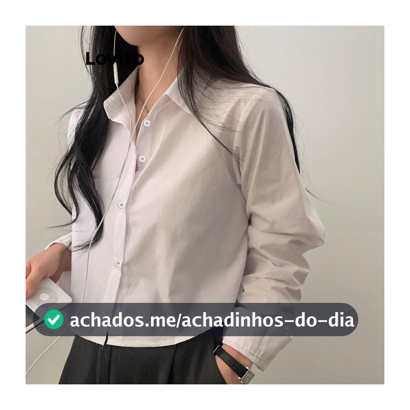 Lovito Elegante Blusa Branca Com Botão Frontal Básica Verão/Primavera Para Mulheres LNE43603