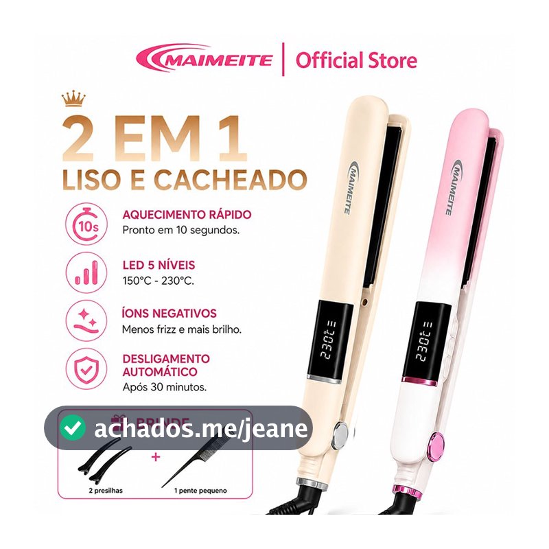 MAIMEITE Modelador De Cachos Alisador De Cabelo E Chapinha 2 Em 1 Mini Alisador Profissional Bivolt Liso/Cachos S638