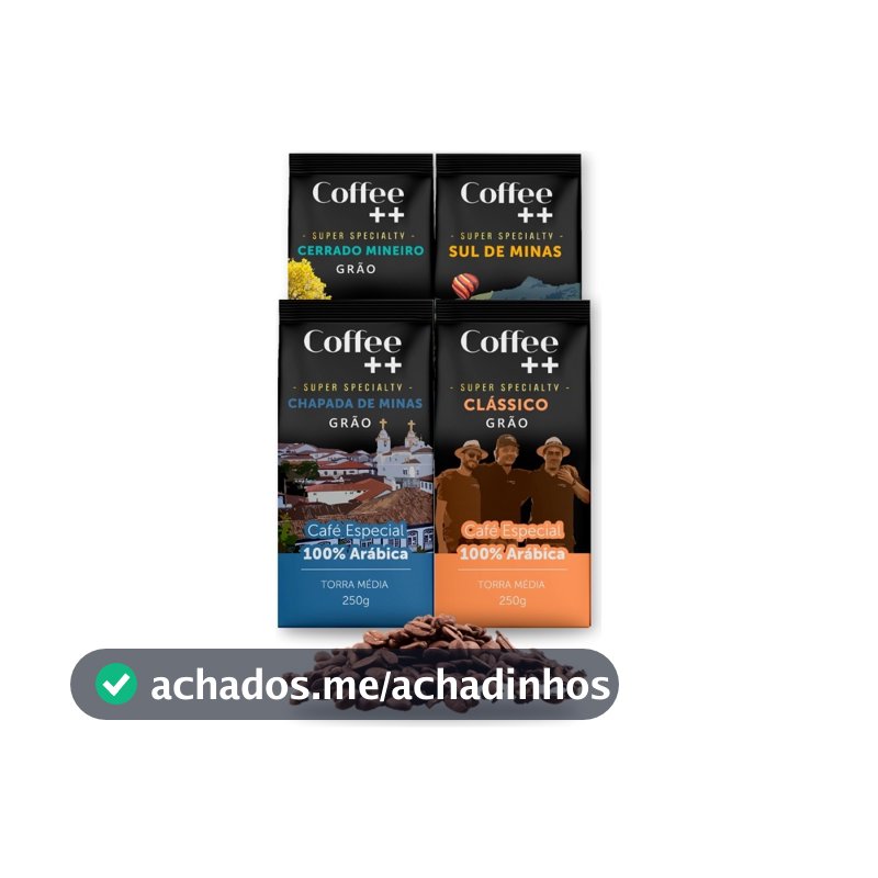 Kit 4 Café Especial em Grãos Coffee Mais Cerrado, Sul de Minas, Chapada de Minas e Clássico 100% Arábica - 4x250g