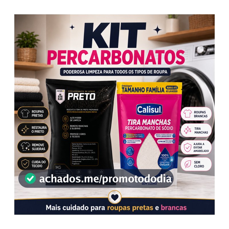 Kit Percarbonato Calisul 1kg + Preto Intenso ANS 1kg Tira Manchas Sem Cloro Roupas Brancas Pretas Coloridas