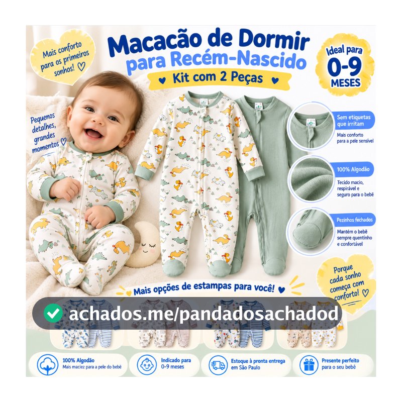 Kit 2 Macacão Pijama Bebê Dinossauro Verde Payifang 100% Fibra Bambu Antialérgico 0-3 3-6 6-9 Meses Zíper Com Pé Conjunt