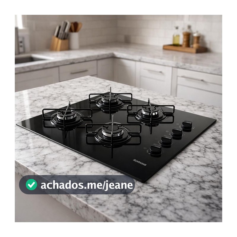 Cooktop Itatiaia 4 Bocas Essencial a Gás Bivolt Mesa de Vidro Preto Acendimento Automático Movelove