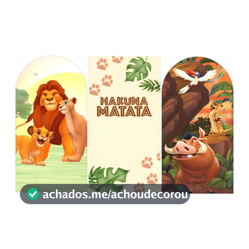 Painel de Festa Trio do Rei Leão Hakuna Matata - Romano e Vertical 2x1 Em Tecido Sublimado