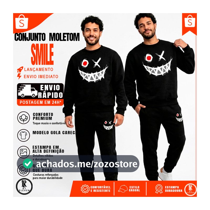 Conjunto de moletom Smiley desenhos Gola redonda moda casual solto moletom masculino e Feminino Blusa + Calça moletom