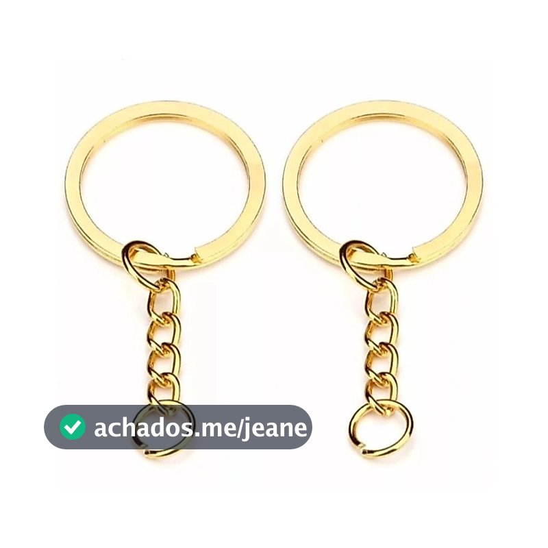 argola com corrente para chaveiro italiano reforçada - dourada - 25mm com elo 8mm 100 peças