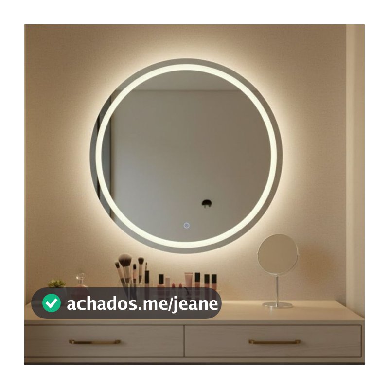 Espelho Redondo Jateado 50x50 Com Luz de LED 3 cores sensor Touch Screen Bivolt de Luxo Decorativo Banheiro Camarim