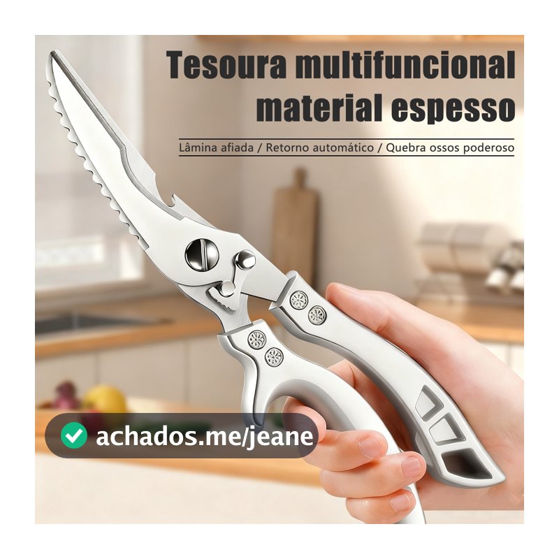 Tesoura de Cozinha Multiuso Forte - Corta Osso de Frango e Peixe, Carnes, Legumes, Aço Inoxidável Profissional