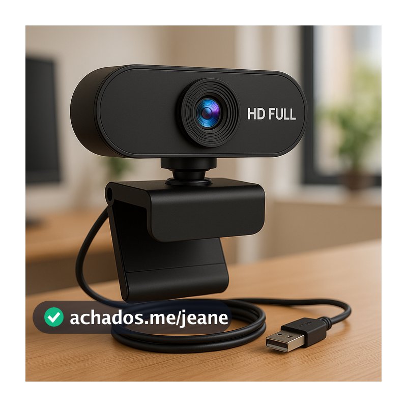 Webcam Preta Full HD 1080p USB Gira 360º Com Microfone Top Visão Integrado PC Note