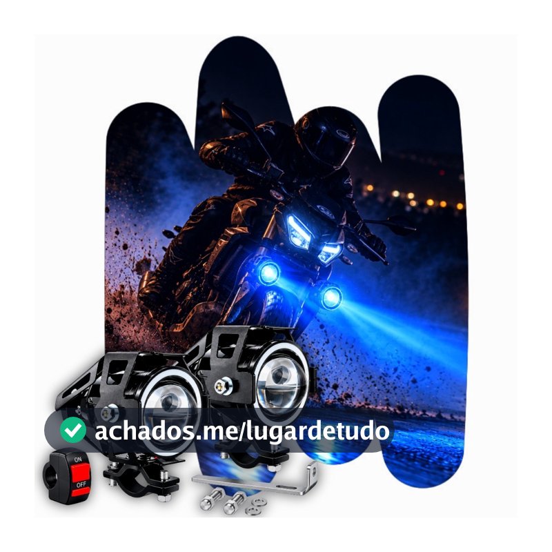 Par Farol Milha Moto Angel Eye U7 Led Auxiliar Azul Branco
