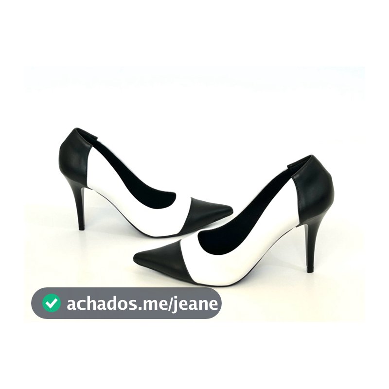 Sapato Scarpin Feminino Preto com Branco Calçado feminino Confortável Scarpan Salto Fino Alto