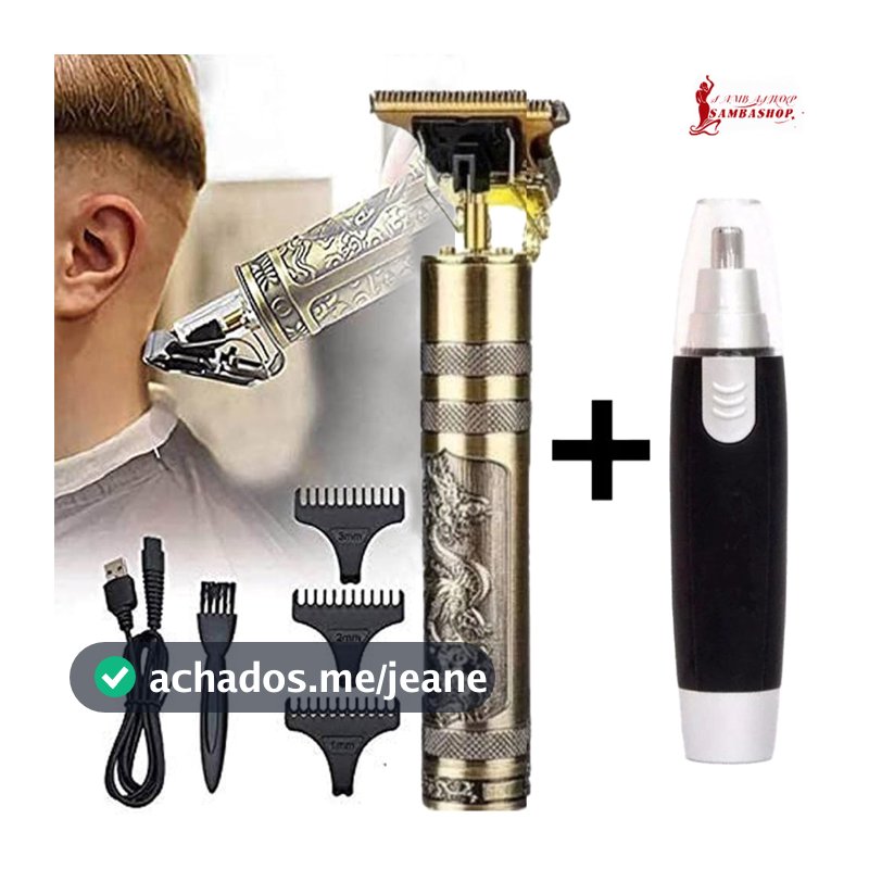 KIT 2 Maquina cortar cabelo acabamento barbear barbeador eletrico pezinho vintage buda dragão t9