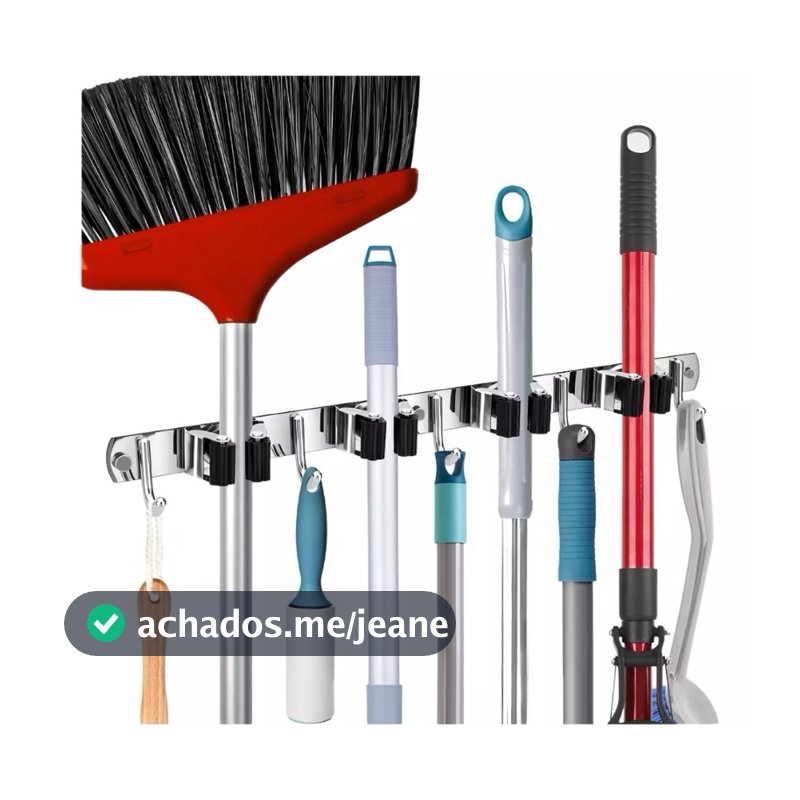 Suporte Vassoura Inox Porta Vassoureiro Parede 9 Acessórios---558
