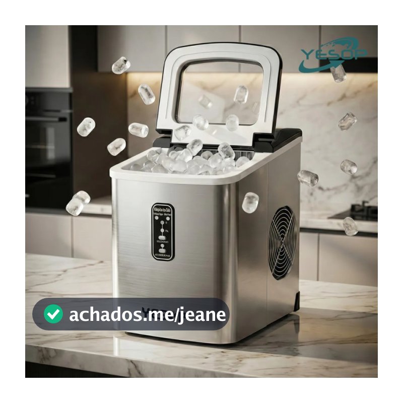YESOP Máquina De Gelo Turbo Ice Premium 127V Portátil Inox 120W Cozinha Profissional Automático
