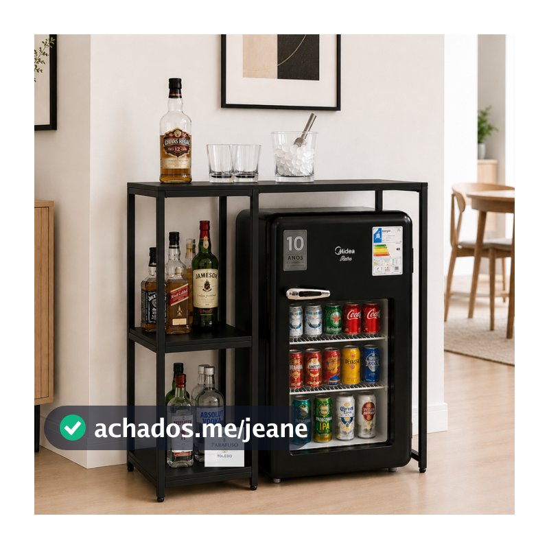 Mesa Balcão Industrial com Prateleira Embutida Café e Frigobar-110
