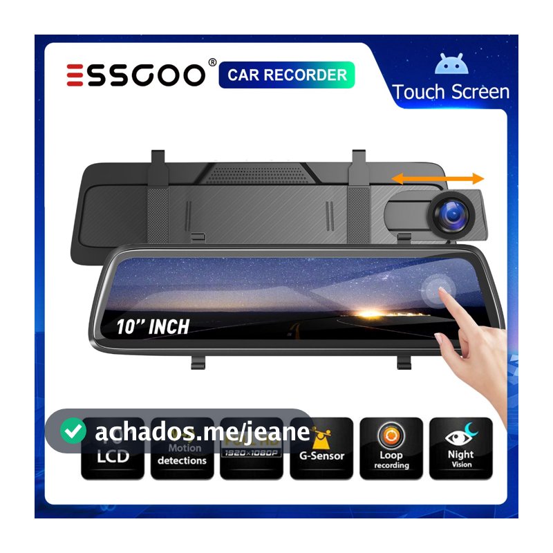 ESSGOO 10 INCH Câmera Dash Cam 1080P Full HD Com Tela Sensível Ao Toque CAR DVR 170 ° WDR De Ângulo Amplo