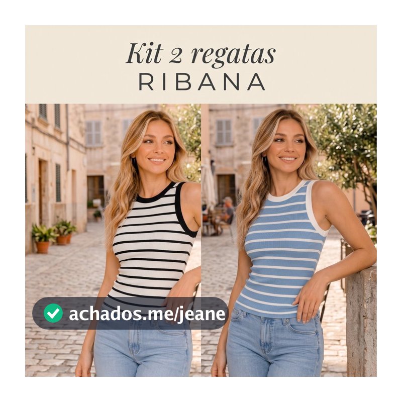 KIT 2 Regatas ou Unitária. Listeada  Ribana canelada Feminina americana Bicolor  blusa Básica americana