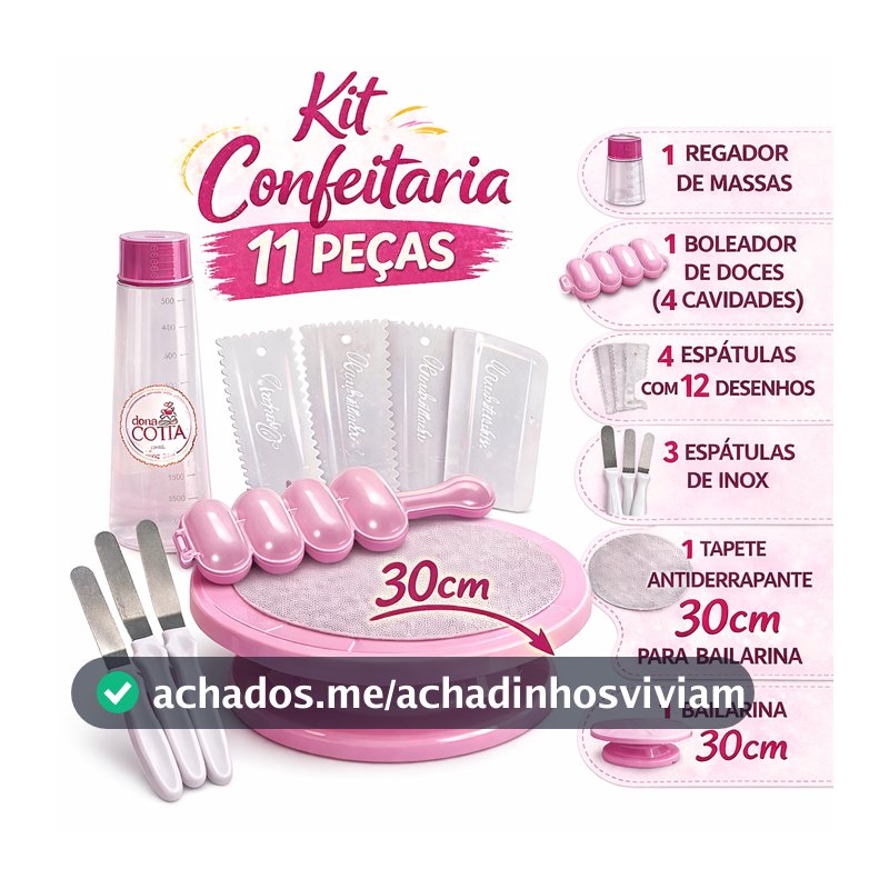 Kit Confeitaria 11 Peças Bailarina 30cm Espátulas Inox Boleador Regador Tapete Completo Bolo